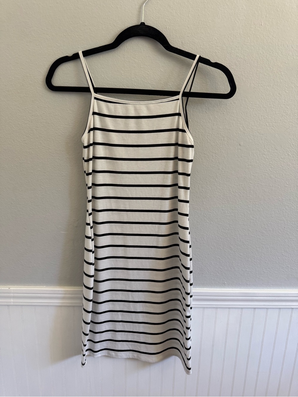 See You Monday Striped White and Black Spaghetti Strap Dress